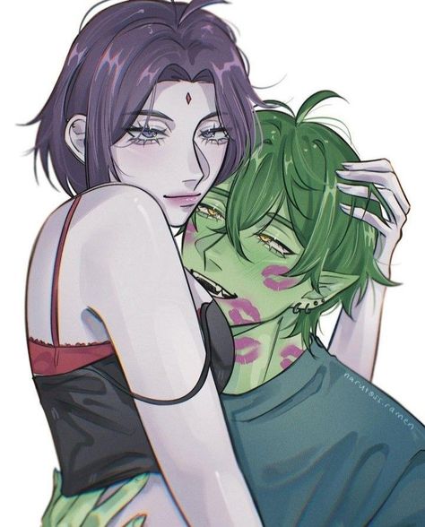 Raven Fanart, Raven Beast Boy, Teen Titans Fanart, Cute Couple Comics, Couples Comics, Teen Titan, Beast Boy, Teen Titans Go, Arte Inspo