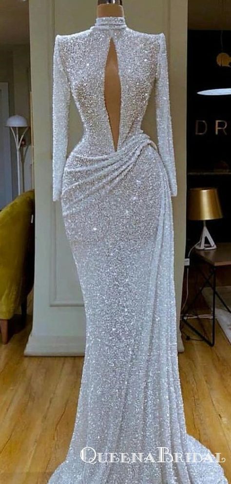 New Arrival Sparkly High Neck Long Sleeves Open Chest Long Cheap Merma – QueenaBridal 2020 Prom Dresses, Prom Girl Dresses, Mermaid Sequin, Glamour Dress, Dream Wedding Ideas Dresses, Sequin Prom Dresses, Pretty Prom Dresses, فستان سهرة, Prom Girl