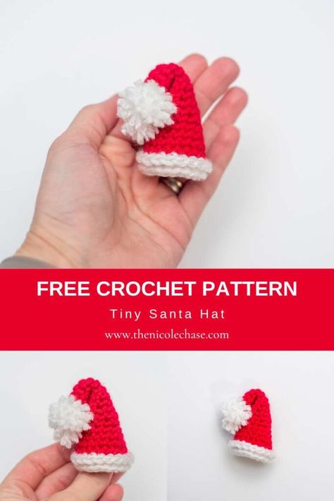 Free Pattern Santa Crochet Ornament - Santa Hat Crochet Tiny Santa Hat Free Pattern, Mini Santa Hat Crochet Pattern, Tiny Crochet Santa Hat, Crochet Santa Hat Ornament Free Pattern, Santa Hat Free Crochet Pattern, Small Santa Hat Crochet, Tiny Santa Hat Crochet Pattern, Mini Crochet Santa Hat Free Pattern, How To Crochet A Santa Hat