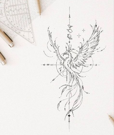 Dragon Fine Line Tattoo, Tato Phoenix, Phoenix Tattoo Feminine, Phoenix Tattoo Design, Unalome Tattoo, Muster Tattoos, Spine Tattoos For Women, Small Hand Tattoos, Phoenix Tattoo