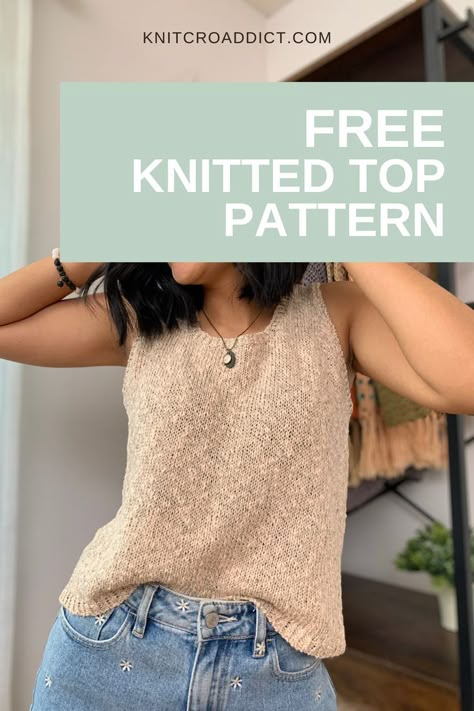 Knitted Tank Top Pattern Free, Knit Crop Top Pattern, Knit Shirt Pattern, Knit Top Pattern Free, Knit Tank Pattern, Knit Tank Top Pattern, Free Knitting Patterns For Women, Intermediate Knitting Patterns, Vest Pattern Free