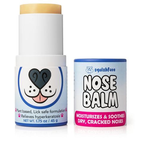 Squishface Nose Balm is a natural solution for itchy, dry, scaly, or crusty dog noses. This nose butter for dogs nourishes your pup's delicate sniffer and helps soften, soothe, and protect against painful dry cracked snouts, skin overgrowth, and hyperkeratosis. How Does it Work? Squishface Nose Balm relies on calming shea butter and oat kernel oil, which are naturally nourishing, anti-inflammatory oils that moisturize and strengthen the skin’s barrier. It’s made with a limited ingredient list wi Dry Nose Remedy, Crusty Dog, Stuff For Dogs, Inflammatory Oils, Things For Dogs, Cute Dog Stuff, Dog Nose Balm, Christmas Gifts For Dogs, Dog Noses