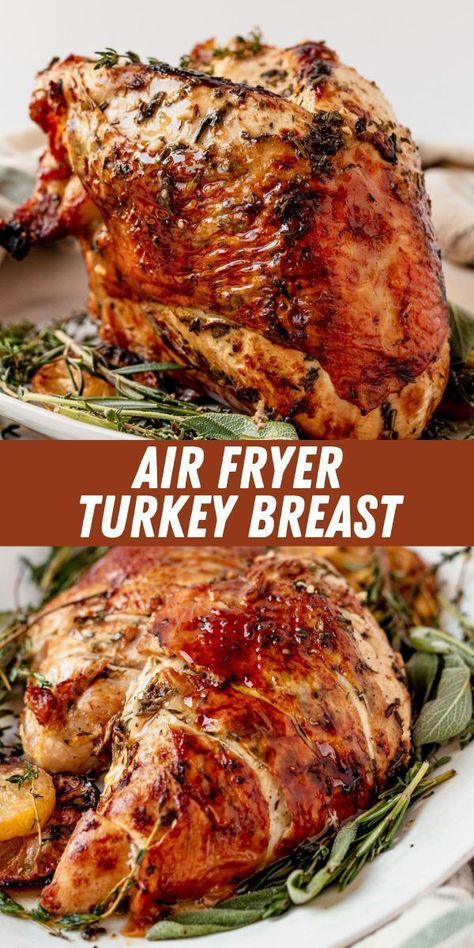 Air fryer turkey breast is juicy and flavorful with extra crispy skin. Use a whole, bone-in breast, or opt for a boneless turkey breast to feed a smaller crowd and save room in the oven. This is a delicious and time saving Thanksgiving hack that results in a beautifully cooked turkey. Turkey Thigh Recipes, Air Fryer Turkey Breast, Holiday Entrees, Seasoning Chicken, Air Fryer Turkey, Fried Meat, Cooking Turkey Breast, Turkey Pot Pie, Turkey Breast Recipe