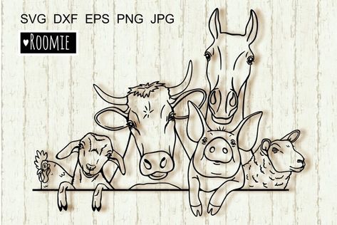 Farm animals svg, Cow horse goat pig sheep farmhouse sign#farmanimalssvg #farmsvg #farmhousesign Farm Animals Svg, Pig Graphic, Sublimation Stickers, Cow Horse, Idee Cricut, Laser Cut Wood Crafts, Farm Logo, Horse Tattoo, Farmhouse Sign