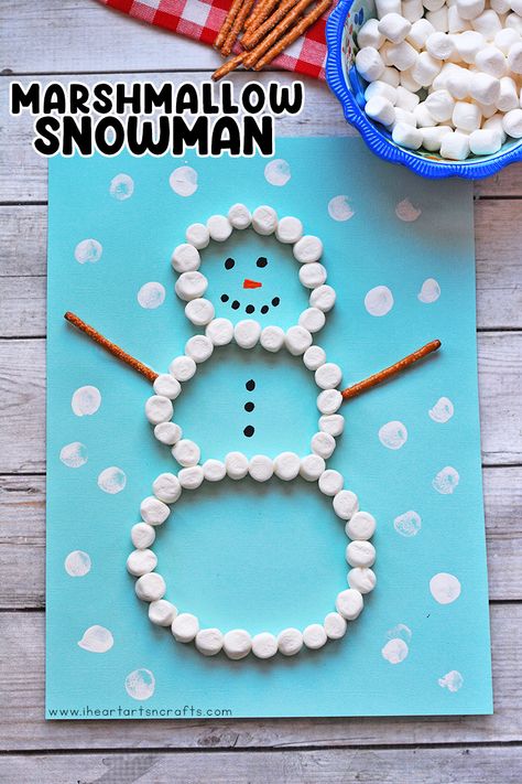 Winter Crafts Preschool, Marshmallow Snowman, January Crafts, December Crafts, Snowman Craft, K Crafts, Christmas Crafts For Toddlers, Preschool Christmas Crafts, Toddler Arts And Crafts