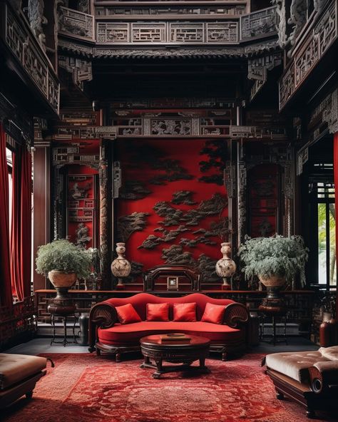 Modern Chinese Home Interior – Red and Dark Wood Accents Chinese Home Interior, Modern Chinese Home, Dark Wood Accents, Asian Style Bedrooms, Chinese Furniture Design, Chinese Living Room, Chinese Interior Design, Chinese Style Living Room, Chinese Style Interior