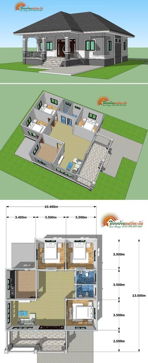 Simple Yet Elegant 3 Bedroom House Design (SHD-2017031 Single Storey House, Modern Bungalow House Plans, Single Storey House Plans, Small House Blueprints, Rumah Minecraft Sederhana, House Models, House Plans Ideas, One Storey House, Bungalow Floor Plans