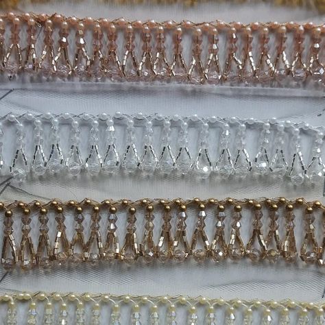 Beads Lace Border, Saree Border Designs Lace, Latkan Lace, Saree Borders, African Beaded Bracelets, Couture Beading, Element Of Design, Designer Tassels, Saree Tassels Designs