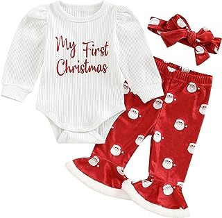 Amazon.com: Baby Girl Clothes 0-3 Months: Baby Products My First Christmas Outfit, Velvet Flare Pants, Printed Flare Pants, Girls Christmas Outfits, Velvet Flares