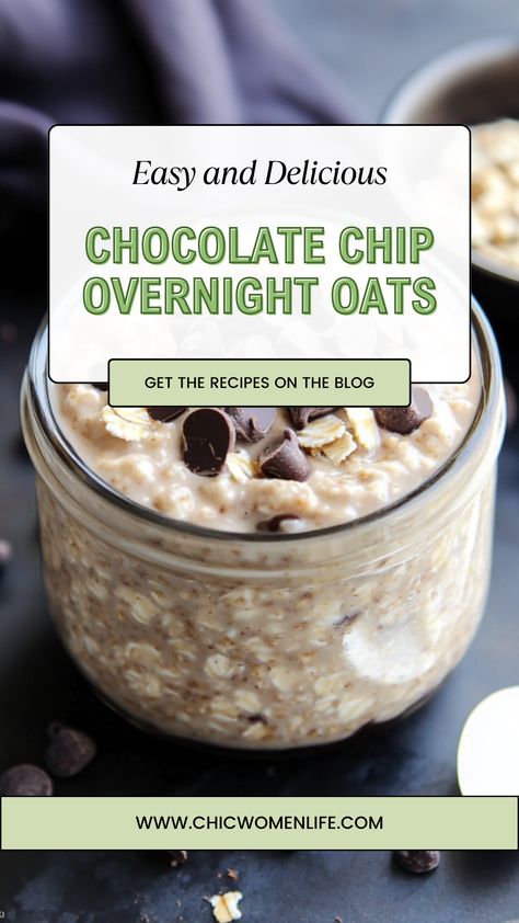 Chocolate Chip Overnight Oats Chocolate Chip Overnight Oats, Overnight Oats Chocolate, Gluten Free Overnight Oats, Rolled Oats Recipe, Dessert Quotes, High Fiber Breakfast, Oats Chocolate, Instant Oats, Warm Breakfast