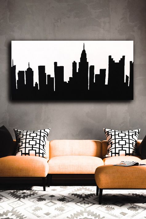 Red Carpet Graduation, Painting In Black And White, Columbus Ohio Skyline, Silhouette City, Skyline Artwork, Painting Black And White, Skyline Painting, Entry Decor, Black And White City