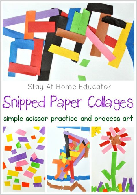 Scissor Practice Turns Into Collage Art for Preschoolers Independent Art For Preschool, Preschool Collage Art, Processed Art For Preschoolers, Collage Art For Kids, Collage Activities, Pre K Art, Collage Art Ideas, Process Art Preschool, Prek Art