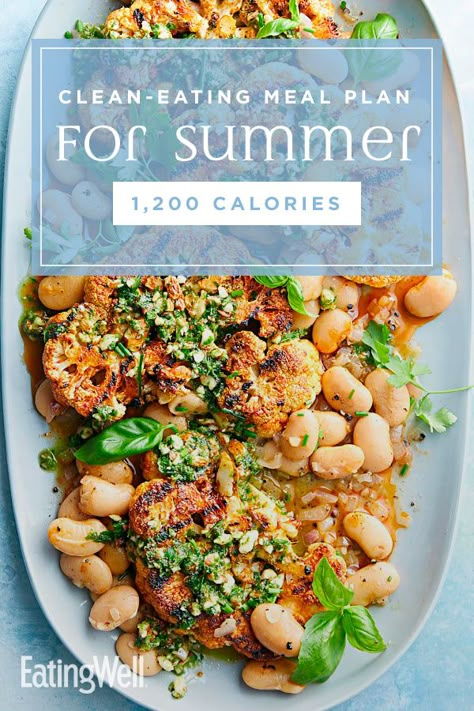 The recipes in this plan come together quickly and without too much effort, which means you'll have an easier time sticking to the plan and will have more time in general to enjoy the busy summer months. At 1,200 calories, you can expect to lose a healthy 1 to 2 pounds per week. #mealplan #mealprep #healthymealplans #mealplanning #howtomealplan #mealplanningguide #mealplanideas #recipe #eatingwell #healthy Meal Plan To Lose 2 Pounds A Week, Summer Diet Plan Meals, Plan For Summer, Summer Meal Plan, Simple Clean Eating Meal Plan, Galveston Diet, Clean Lunches, Detox Meal Plan, Quick Cooking Recipes