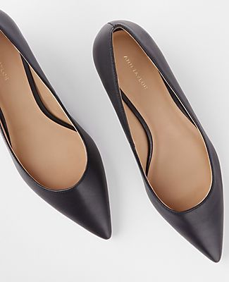 Crafted in luxe leather, our pointy toe kitten heel pumps are a step above the rest. Pointy toe. Padded footbed for complete comfort. 1 1/2" heel.,Imported:Imported,Fabrication:Leather Leather Pointy Toe Kitten Heel Pumps by Ann Taylor Size - 7 1/2 Black Women's Low/Flats, Footwear, Leather Pointy Toe Heels, Knitted Suit, Pointy Toe Flats, Kitten Heel Pumps, Best Model, Ann Taylor, Leather Fashion, Pumps Heels, Effortless Style