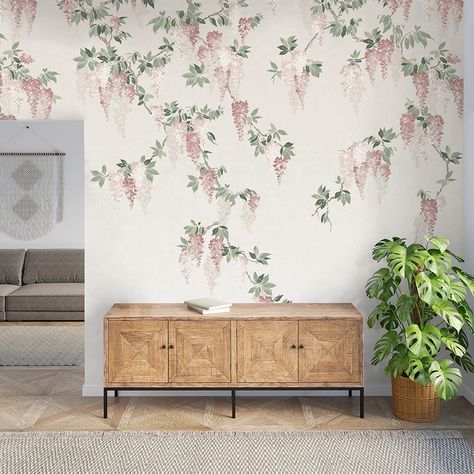 Perhaps you prefer your wisteria in blush? #wallpaper #pinkwallpaper #floralwallpaper #justwallpaper Wisteria Wall, Blush Walls, Wisteria Tree, Blush Wallpaper, Tree Mural, Subtle Ombre, Timorous Beasties, Green Backdrops, Wallpaper Direct