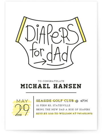 Diapers For Dad Baby Shower Invitations Mens Baby Shower, Yellow Baby Shower Invitations, Diaper Party Invitations, Shower Art, Diaper Party, Unique Baby Shower Invites, Kids Stamps, Blue Baby Shower Invitations, Baby Shower Invitations Design