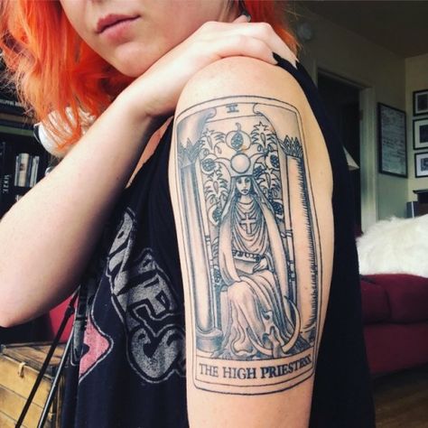 High Priestess Tattoo, Priestess Tattoo, Cute Tattoos With Meaning, High Priestess Tarot, Tarot Tattoo, Tarot Card Tattoo, Tattoos To Cover Scars, Card Tattoo Designs, Birthday Tattoo