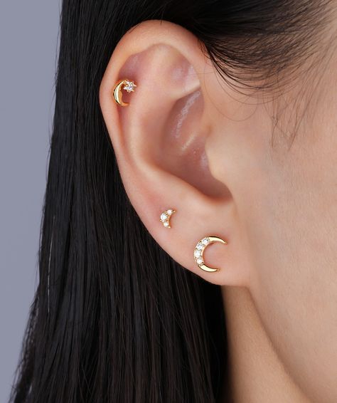 Moonlit moments deserve cute accessories! 🌜💫 Enjoy 60% off your favorite items! 💛 #oumojewelry #earpiercing #earstyling #earrings Jewelry Ear, Ear Style, Moon Studs, Daily Jewelry, Inner Goddess, Cute Accessories, Layered Look, Helix, Outfit Details