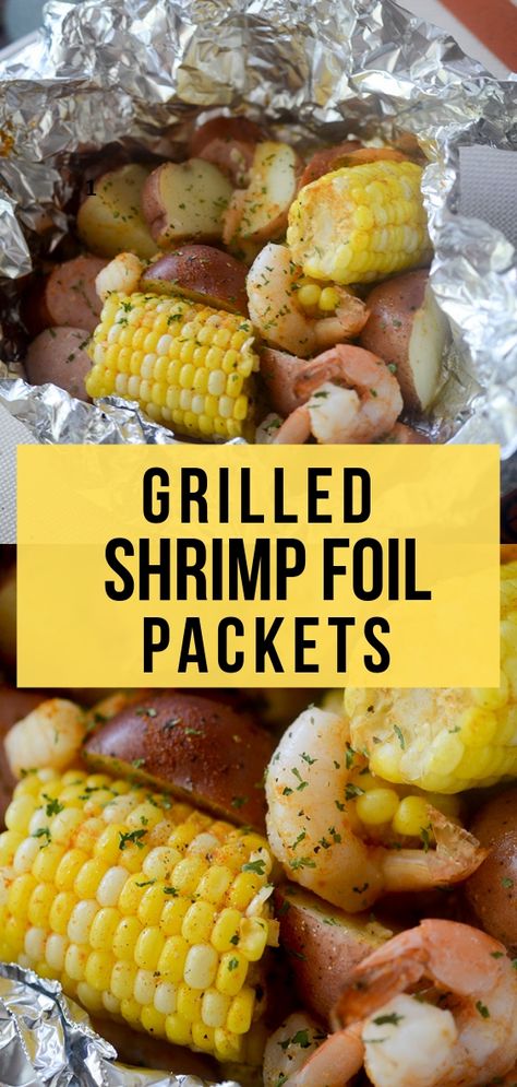 Chicken Sausage And Potatoes, Shrimp Foil Packets, Shrimp Boil Foil Packs, Shrimp Boil Foil, Shrimp Corn, Sausage And Potatoes, Foil Pack Dinners, Foil Pack Meals, Foil Packs