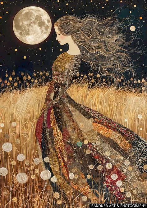 Moon Artwork, Wow Art, Mixed Media Artwork, Dreamy Art, Moon Art, Gustav Klimt, Whimsical Art, Large Art, Artwork For Sale