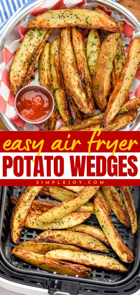 Air Fryer Potato Wedges come together with three ingredients and will cook up fast. These make the perfect easy side dish that the whole family will love! Fried Potato Wedges Recipe, Air Fried Potato Wedges, Fried Potato Wedges, Air Fryer Baby Potatoes, Air Fryer Potato Wedges, Air Fryer Potato, Air Fry Potatoes, Crispy Potato Wedges, Potato Wedges Recipe