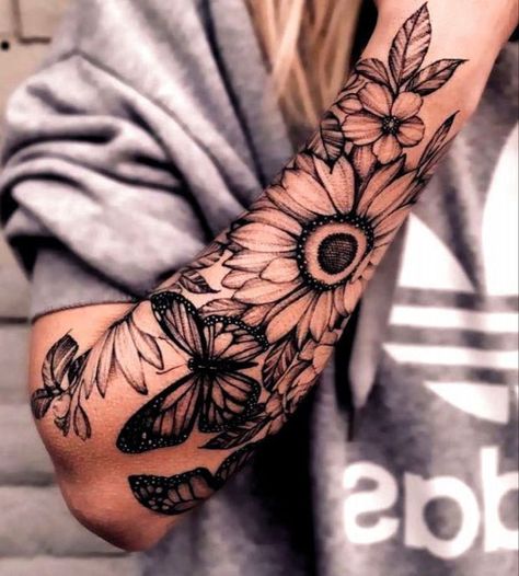 Sunflower Arm Tattoo Half Sleeves, Sunflower Arm Tattoo, Hammer Tattoo, Half Sleeve Tattoo, Arm Tattoo, Half Sleeves, Tatting, Body Art, Tattoo Ideas