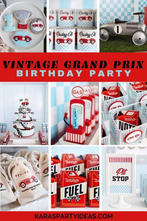 Car Themed Cookies, Birthday Cake Vintage, Car Birthday Cake, Vintage Race Car Birthday, Donut Board, Sweet First Birthday, Vintage Car Birthday, Vintage Car Party, Red Chairs