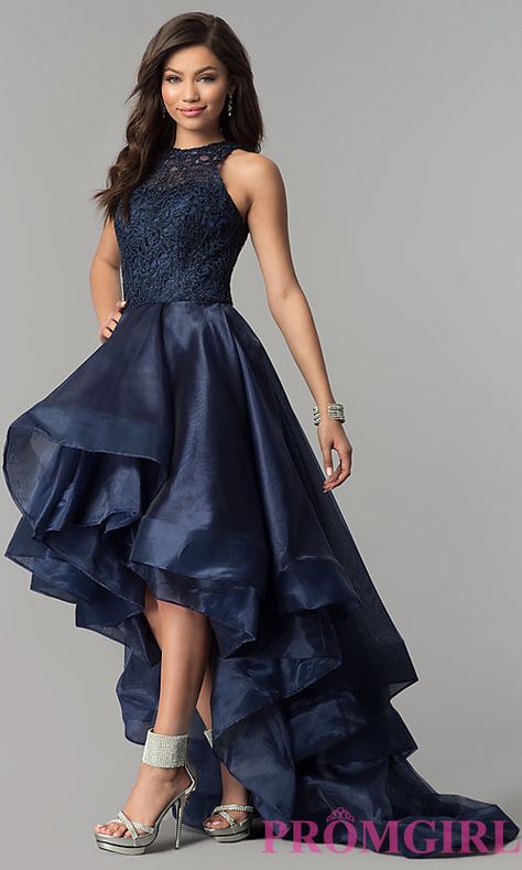 High Low Formal Dresses, High Low Dress Formal, High Low Evening Dresses, High Low Prom Dress, Navy Prom Dresses, High Low Prom Dresses, Formal Dresses With Sleeves, Gaun Fashion, Junior Prom Dresses