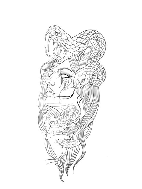 Medusa Tattoo Women Arm, 2faced Tattoo, Side Profile Medusa Tattoo, Madusa Drawings Simple Tattoo, Medusa Side Profile, Medusa Face Tattoo, Medusa Outline, Medusa Tattoo Stencil, Tattoo Medusa