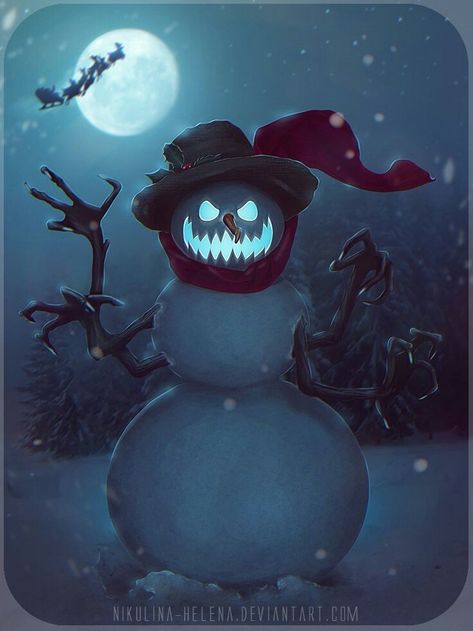 Evil snowman Christmas Horror Art, Scary Christmas, Christmas Horror, Creepy Christmas, Dark Christmas, Frosty The Snowmen, Creepy Art, Christmas Drawing, Arte Fantasy