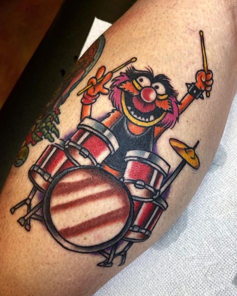 Animal Muppet Tattoo, Animal Muppets Tattoo, Snare Drum Tattoo, Muppets Tattoo, Drum Tattoo, Animal Muppet, Traditional Tattoo Design, American Traditional Tattoo, Tattoos Ideas