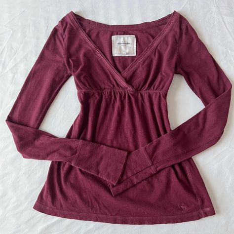 Burgundy red Abercrombie babydoll long sleeve empire... - Depop Babydoll Long Sleeve Top, Babydoll Top Long Sleeve, Red Babydoll Top, Abercrombie Babydoll Top, Long Sleeve Babydoll Top, Long Sleeve Under Shirt Outfit, Abercrombie Babydoll, Empire Waist Top, Babydoll Tops