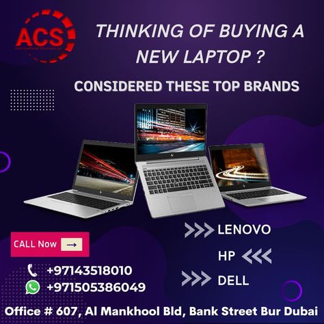 Looking for a laptop? Buy from us and get the best deals on laptops from our top brands like Dell, HP and Lenovo. We have competitive prices for all budgets. Check out our website now to find your perfect laptop! Give us a call at : +97143518010 Also visit our website : https://www.acs-dxb.com/ #atop #acs #laptop #laptopdealer #laptopsuppliers #dubai Bur Dubai, Best Laptops, New Laptops, Computer Hardware, A Call, In Dubai, Budgeting, Dubai, Top Brands