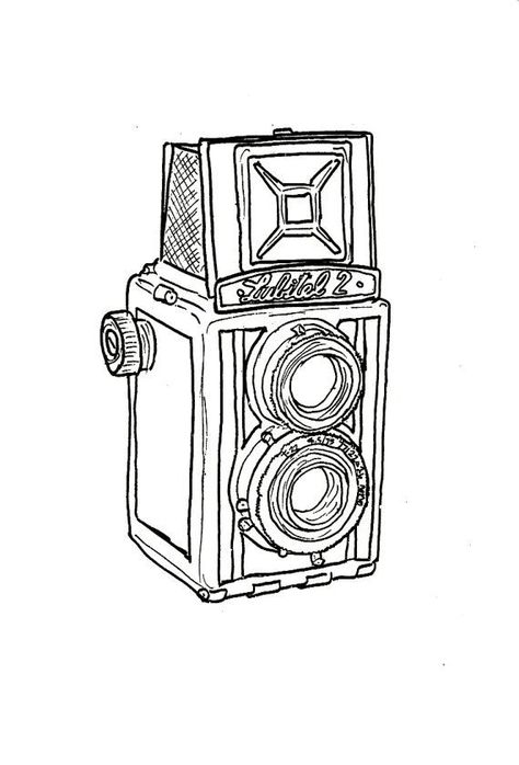 Old Camera Drawing, Camera Drawing Sketches, Camera Sketch, Bedroom Collage, Camera Images, Photo Album Journal, Seasons Photography, Camera Drawing, Flash Sheets