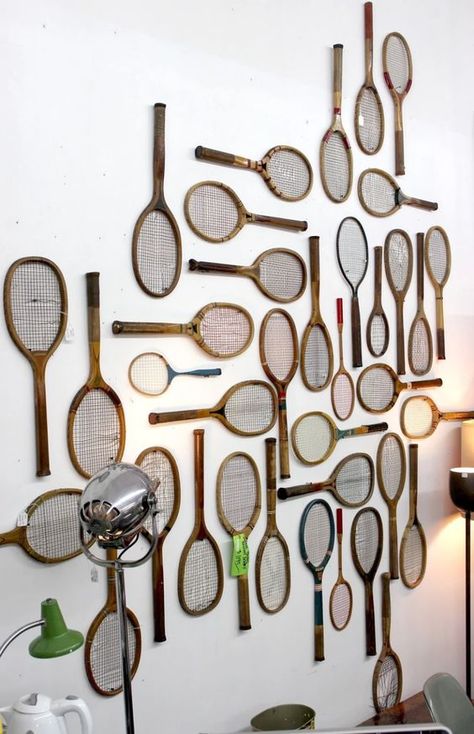 11 Great Gallery Wall Layout Ideas • One Brick At A Time Tennis Racquet Decor, Tennis Racket Art, Tennis Decorations, Tennis Crafts, Tennis Art, Tennis Party, Gallery Wall Layout, Tennis Rackets, Lawn Tennis