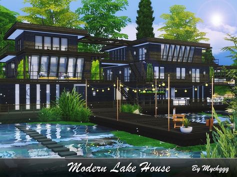 Stunning huge modern lake house built on 50x50 lot in Willow Creek.  Found in TSR Category 'Sims 4 Residential Lots' The Sims 4 Houses Ideas, Sims 4 Houses Ideas, Sims 4 Modern House, Lotes The Sims 4, Sims 4 House, The Sims 4 Lots, Modern Lake House, Sims 4 House Plans, Sims 4 House Building