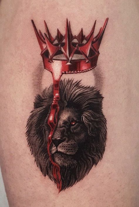 Lion Tattoo Designs For Men, Lion Tattoos For Men, Knight Lion Tattoo, Narnia Tattoo Ideas Lion, Vintage Lion Tattoo, Lion Tattoo Crown, Midevil Lion Tattoo, Gold Tattoo Ink, Tiger Hand Tattoo