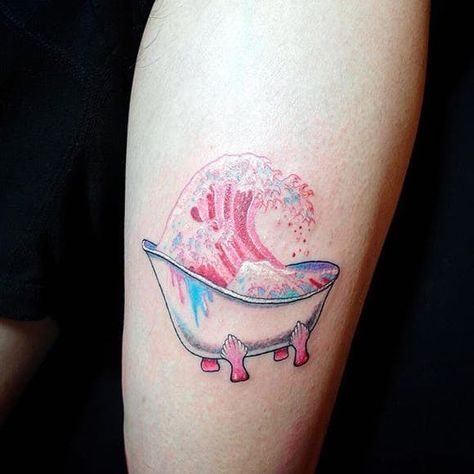 Pink Tattoo Ink, Rain Tattoo, Cherub Tattoo, Surreal Tattoo, Pink Tattoo, Explore Tattoo, Hand Poked Tattoo, Girly Aesthetic, Poke Tattoo