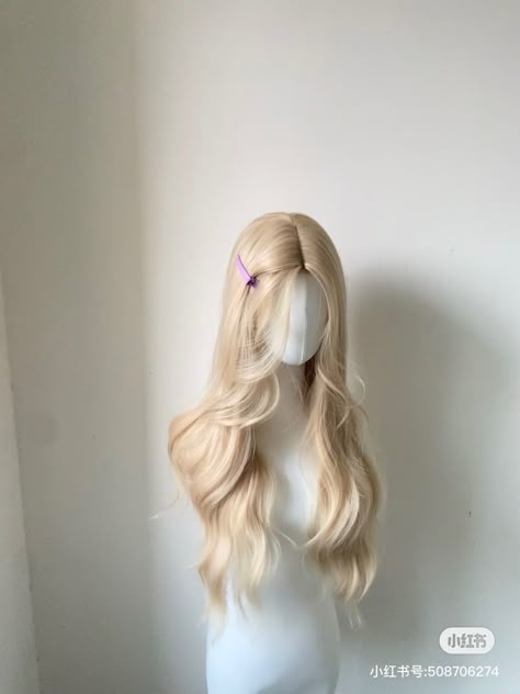 Wenlcv Hair, Korean Strawberry Blonde Hair, Blonde Wig Aesthetic, Blonde Pigtails Aesthetic, Blonde Wig Pigtails, Hair Stages, Pretty Hair Cuts, Long White Blonde Hair Aesthetic, Korean Hair Color