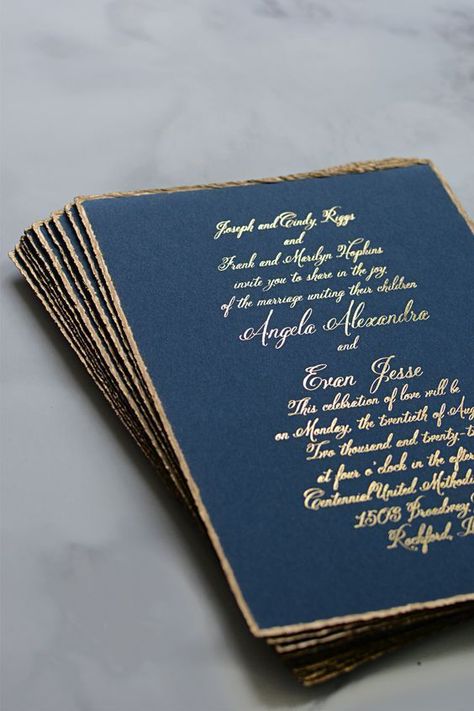 Blue And Gold Wedding, Navy Blue And Gold Wedding, Blue Gold Wedding, Beau Film, Gold Foil Invitation, Navy Blue Wedding Invitations, Glitter Wedding Invitations, Vintage Wedding Theme, Foil Wedding Invitations