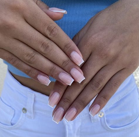 Ballerina White Tip Nails, French Tip Nails Straight, French Top Square Nails, Types Of French Tips Nails, Line French Tip Nails, French Tip Ballerina Nails, French Tip Line, Ballerina French Tip Nails, Ballerina Nails Short