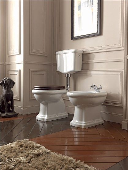 RETRO Wc pan whit low level cistern Low Level Toilet, Baths Interior, Pantry Shelving, Toilet Sink, Retro Bathrooms, Classic Bathroom, Bathroom Remodel Designs, Bathroom Suite, Unique Bathroom