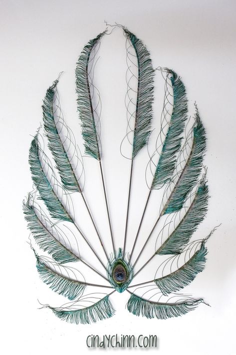 Here are some 'sword feathers' for my peacock project!  These are on the sides of tail.  Copper with a fumed patina. . http://cindychinn.com/blog/life-size-metal-peacock-sculpture/ . #feathers #metalart #metalartist #copper #copperart #patina #peacock #birdart #workinprogress #cindychinn Feather Sculpture, Peacock Sculpture, Metal Peacock, Peacock Feather Art, Puja Room, Feather Painting, Fractal Design, Copper Art, Work Light