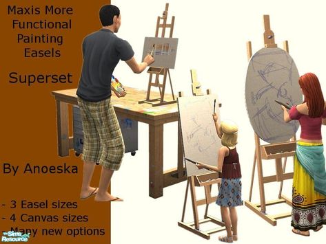 Superset with 3 painting easel sizes: a small table easel, a children easel and the normal size easel. All come with 4 Canvas Sizes and many new painting options like: continious painting and... Ts4 Functional Objects, Sims 2 Clutter, Ts4 Functional Cc, Sims 4 Cc Clutter Functional, Sims 4 Functional Objects, Sims 2 Mods, Sims Clutter, Sims 4t2, Sims2 Cc