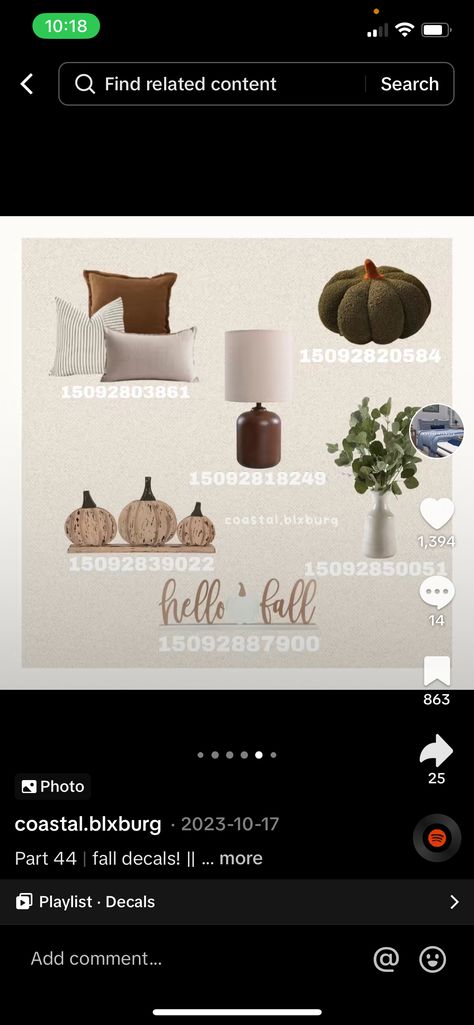 Autumn Plant Decals Bloxburg, October Decals Bloxburg, Bloxburg Fall Cafe Decals, Bloxburg Autumn House Ideas, Hollowen Bloxburg House, Fall Plant Decals Bloxburg, Bloxburg Decoration Decals, Fire Decal Bloxburg, Bloxburg Decor Codes