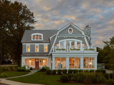 Small Covered Patio, Lake Houses Exterior, Shingle Style Homes, Vacation Cottage, Lakeside Living, Lakefront Homes, House Exteriors, Waterfront Homes, Sims House