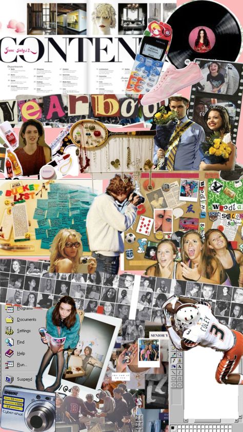 Y2k Vision Board, Scrapbook Themes, Yearbook Spreads, Yearbook Themes, Yearbook Design, Yearbook, Mood Board, Vision Board, Magazine