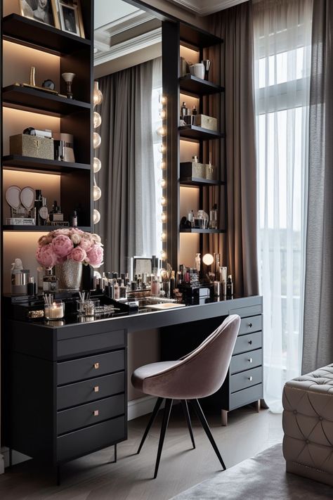 girly apartment ideas girly apartment aesthetic beauty room beauty room How To Decorate Dressing Table, Makeup Artist Vanity, New Dressing Table Designs, Dressing Room And Office Combo, Closet And Vanity Room Ideas, Small Room Vanity Ideas, Makeup Desk Ideas, Vanity Room Ideas, Vanity Nook