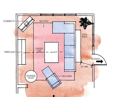 Long Living Room Layout, Long Narrow Living Room, Rectangle Living Room, Corner Sofa Living Room, Fireplaces Layout, Living Room Floor Plans, Rectangular Living Rooms, Sofa Layout, Living Room Plan