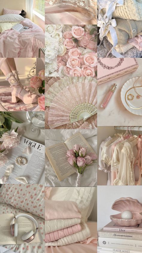 Light Pink Collage, Vintage Princess Aesthetic, Light Pink Wallpaper, Vintage Desktop Wallpapers, Feminine Wallpaper, Pink Wallpaper Ipad, Cute Iphone Wallpaper Tumblr, Pink Collage, Romantic Wallpaper